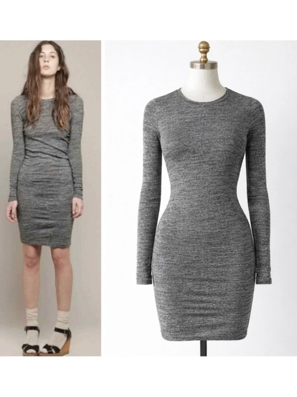 Isabel Marant Etoile Ela T-Shirt Dress Gray Long Sleeve Bodycon Size 38EU/US6